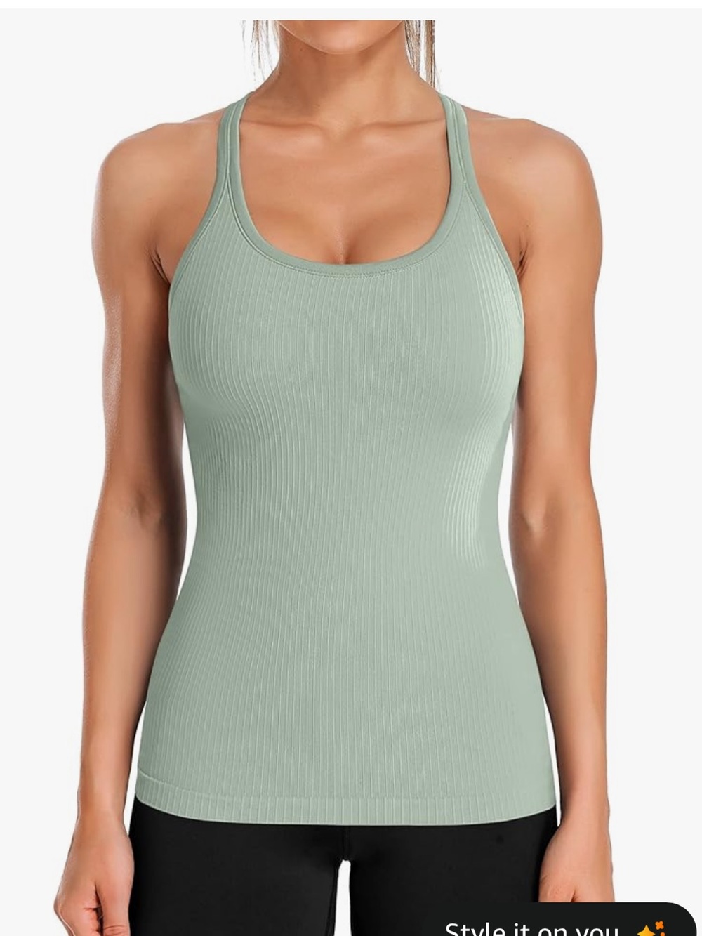 Light Green Ribbed Racerback Built-In Bra Tank Top